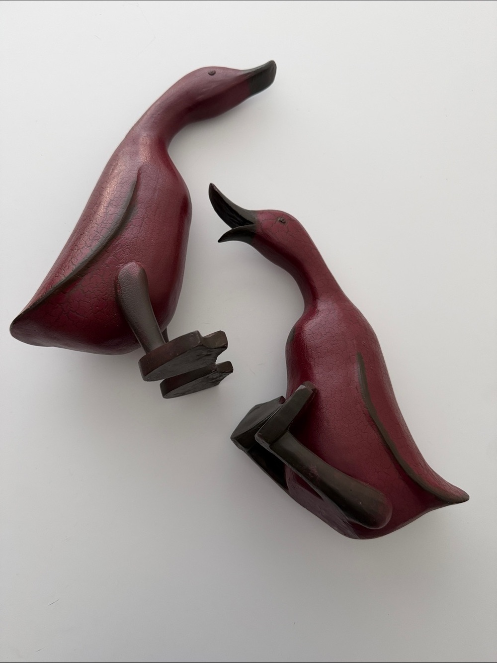 Vintage Collectable Hand-Carved Red Wooden Duck Pair - Decorative Home Accent